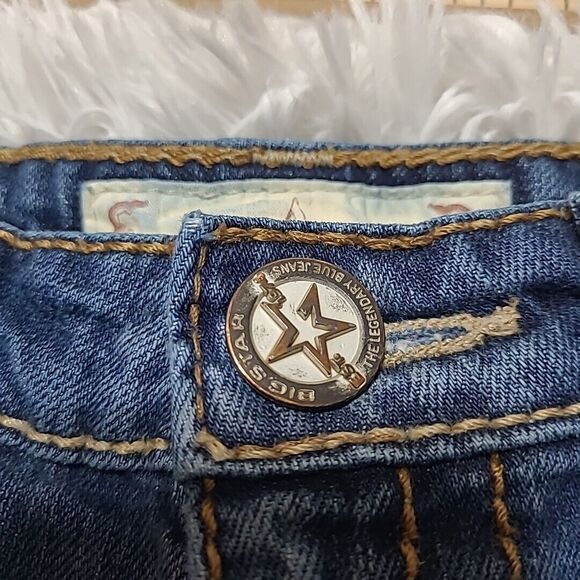 Big Star Nico Medium Wash Straight Jeans 26L Embroidered Flap Pockets Distressed - Picture 15 of 16